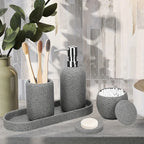 Natural Gray Stone Bathroom 5pcs Set Including Lotion Bottle, Soap Dish, Jar, Soap Tray, And a Serving Tray, Perfect As a Christmas Gift. House Of Avana