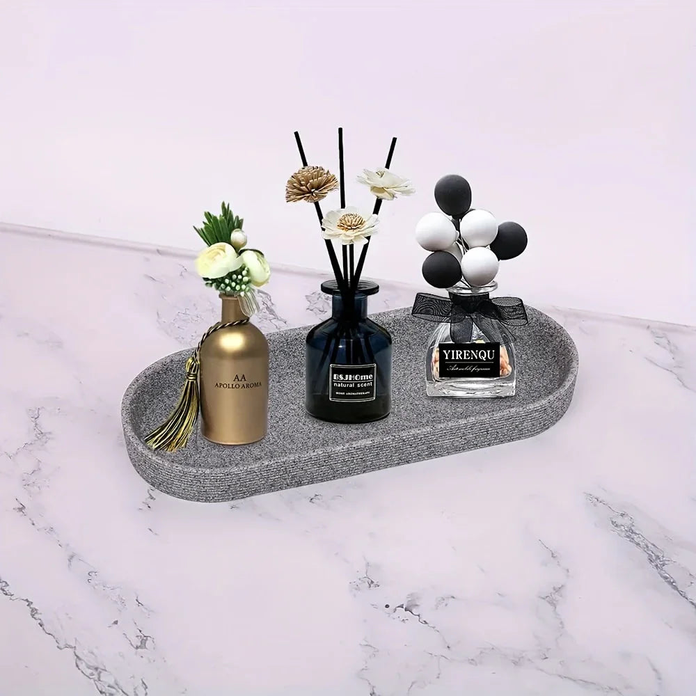 Natural Gray Stone Bathroom 5pcs Set Including Lotion Bottle, Soap Dish, Jar, Soap Tray, And a Serving Tray, Perfect As a Christmas Gift. House Of Avana