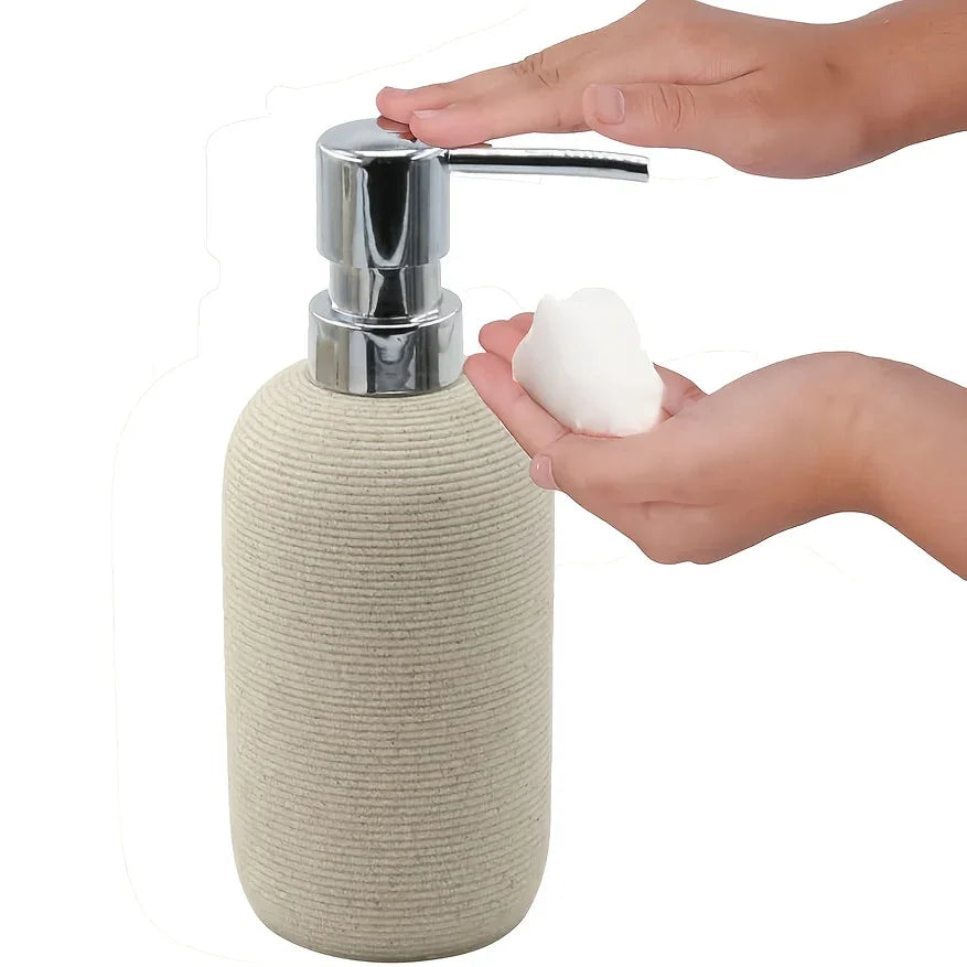 Natural Gray Stone Bathroom 5pcs Set Including Lotion Bottle, Soap Dish, Jar, Soap Tray, And a Serving Tray, Perfect As a Christmas Gift. House Of Avana