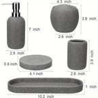 Natural Gray Stone Bathroom 5pcs Set Including Lotion Bottle, Soap Dish, Jar, Soap Tray, And a Serving Tray, Perfect As a Christmas Gift. House Of Avana