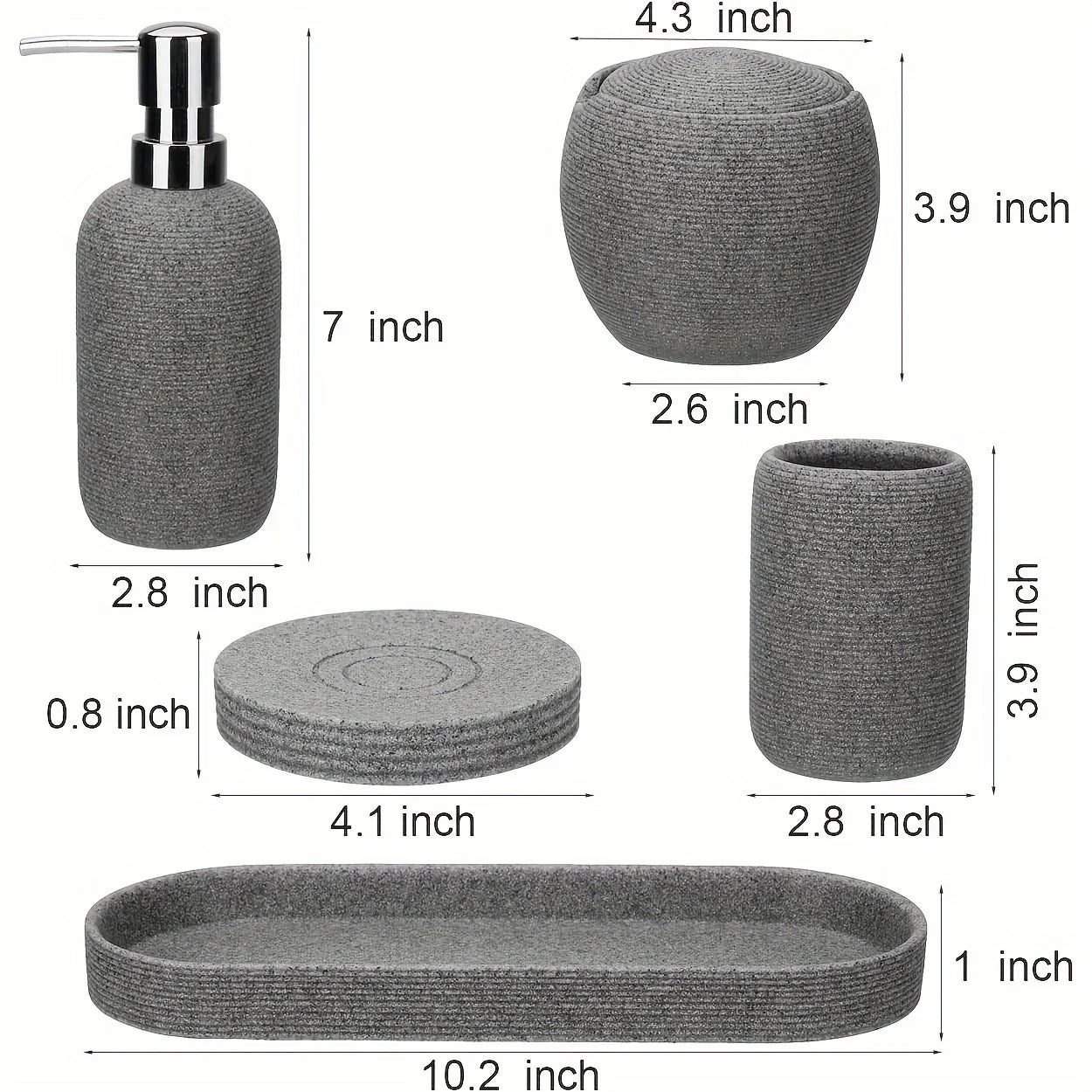 Natural Gray Stone Bathroom 5pcs Set Including Lotion Bottle, Soap Dish, Jar, Soap Tray, And a Serving Tray, Perfect As a Christmas Gift. House Of Avana