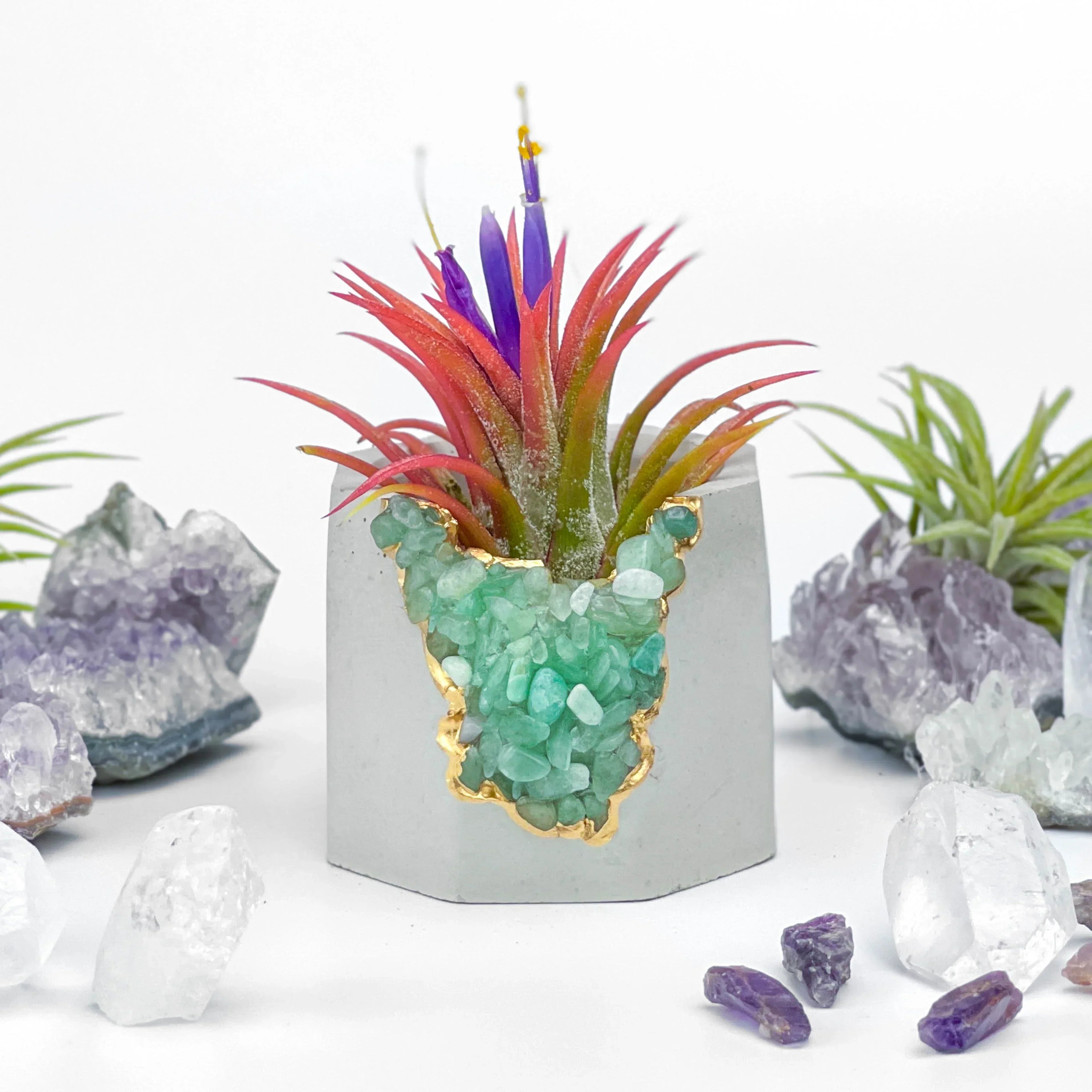 Natural Green Aventurine Geode Planter with Layered Stone Detail, back view - House Of Avana