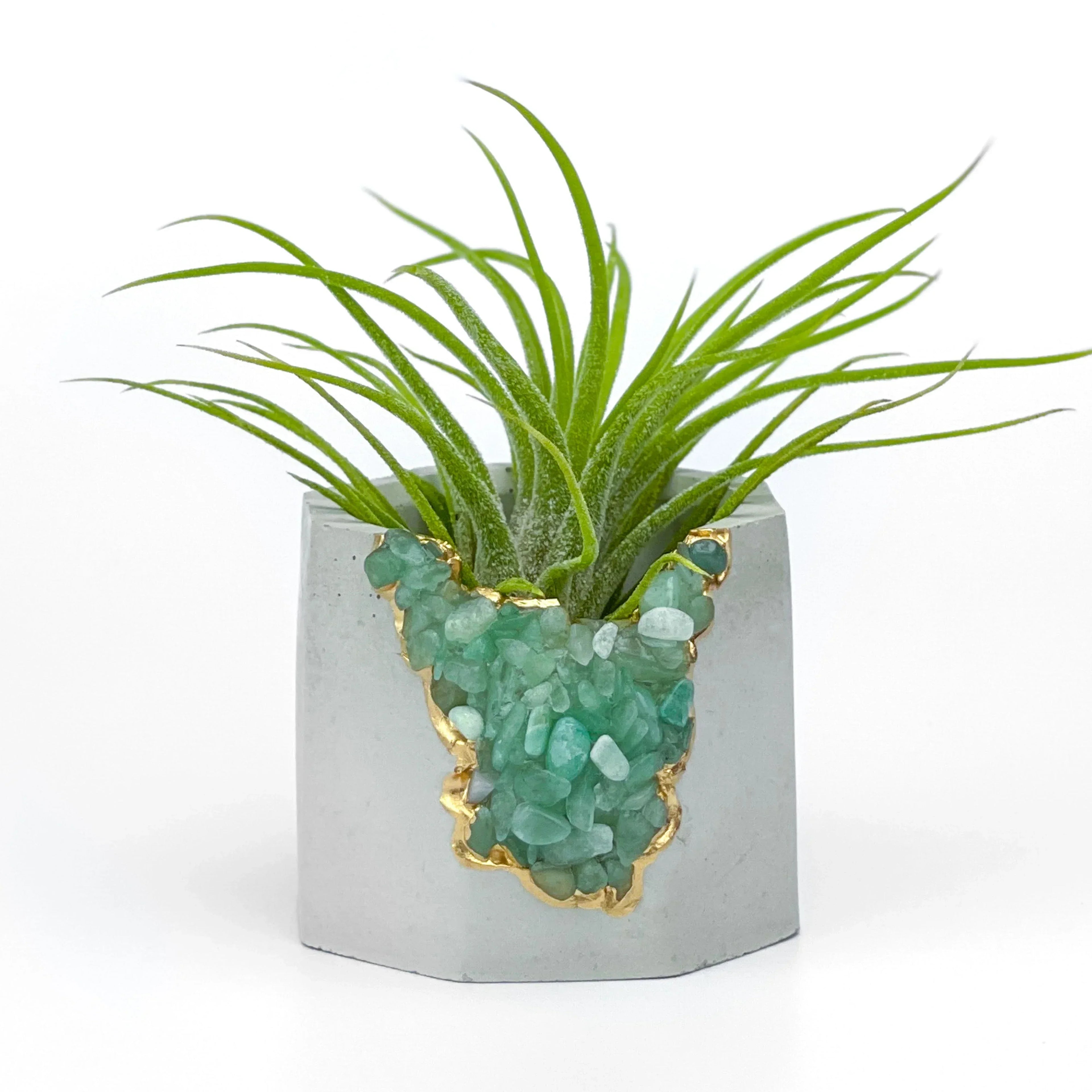Natural Green Aventurine Geode Planter with Layered Stone Detail, side view - House Of Avana