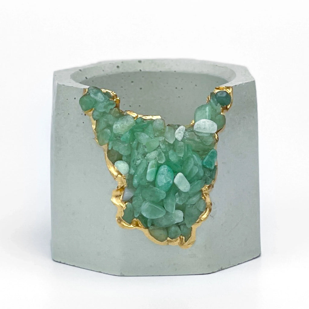 Natural Green Aventurine Geode Planter with Layered Stone Detail, detail shot - House Of Avana