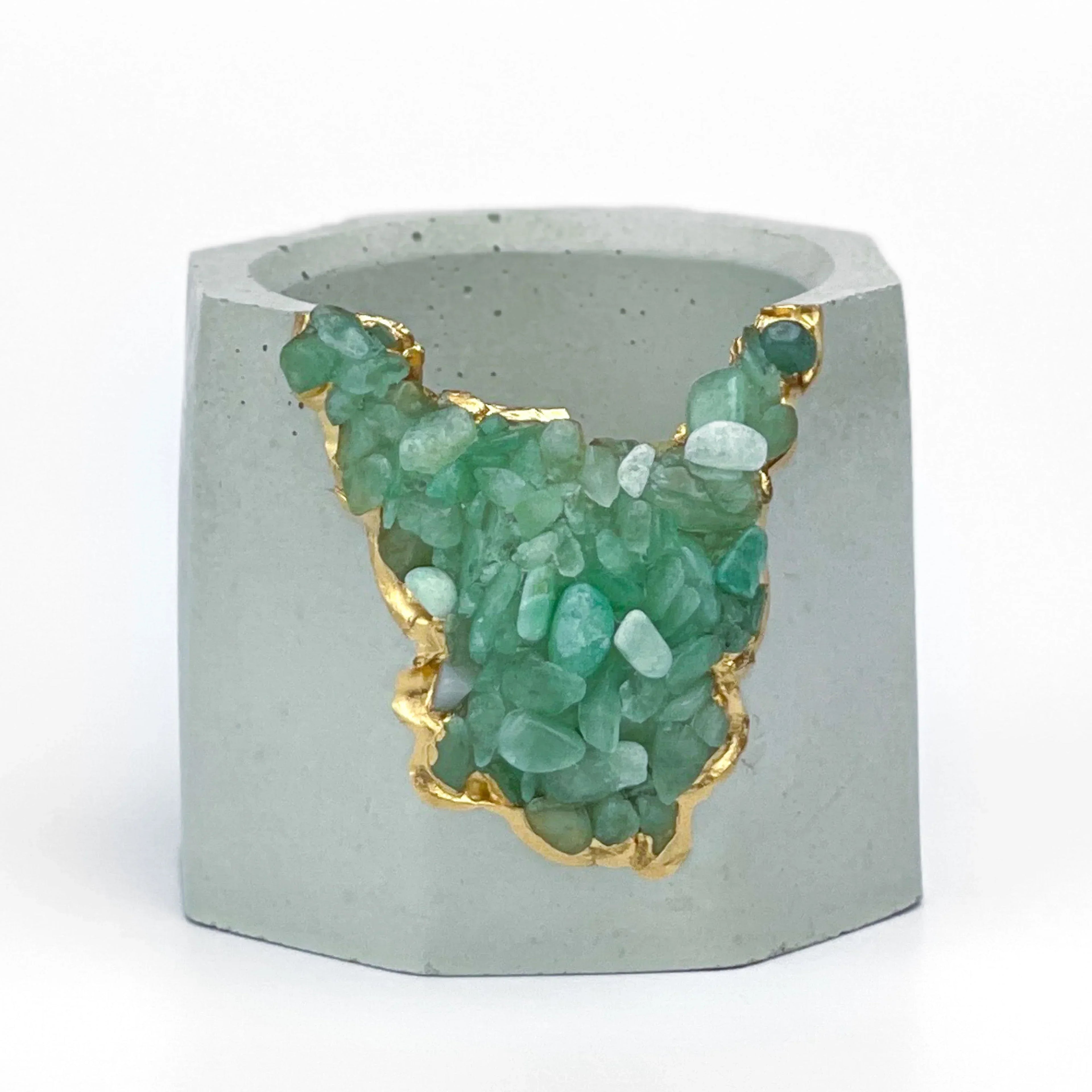 Natural Green Aventurine Geode Planter with Layered Stone Detail, detail shot - House Of Avana