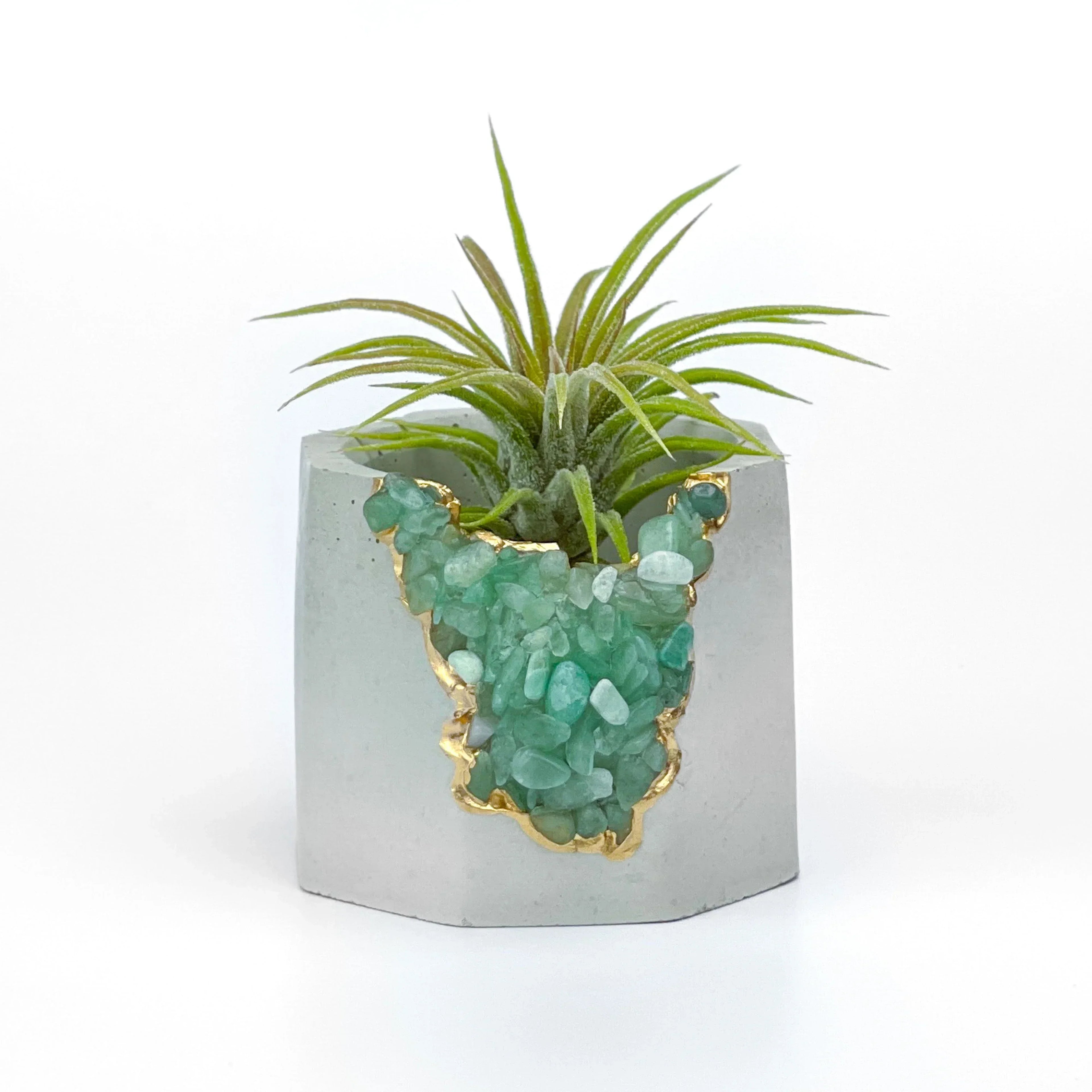 Natural Green Aventurine Geode Planter with Layered Stone Detail, top view - House Of Avana
