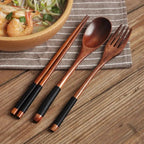 Natural Handmade Wooden Spoon Chopsticks And Fork Dinner Set Tableware - House Of Avana