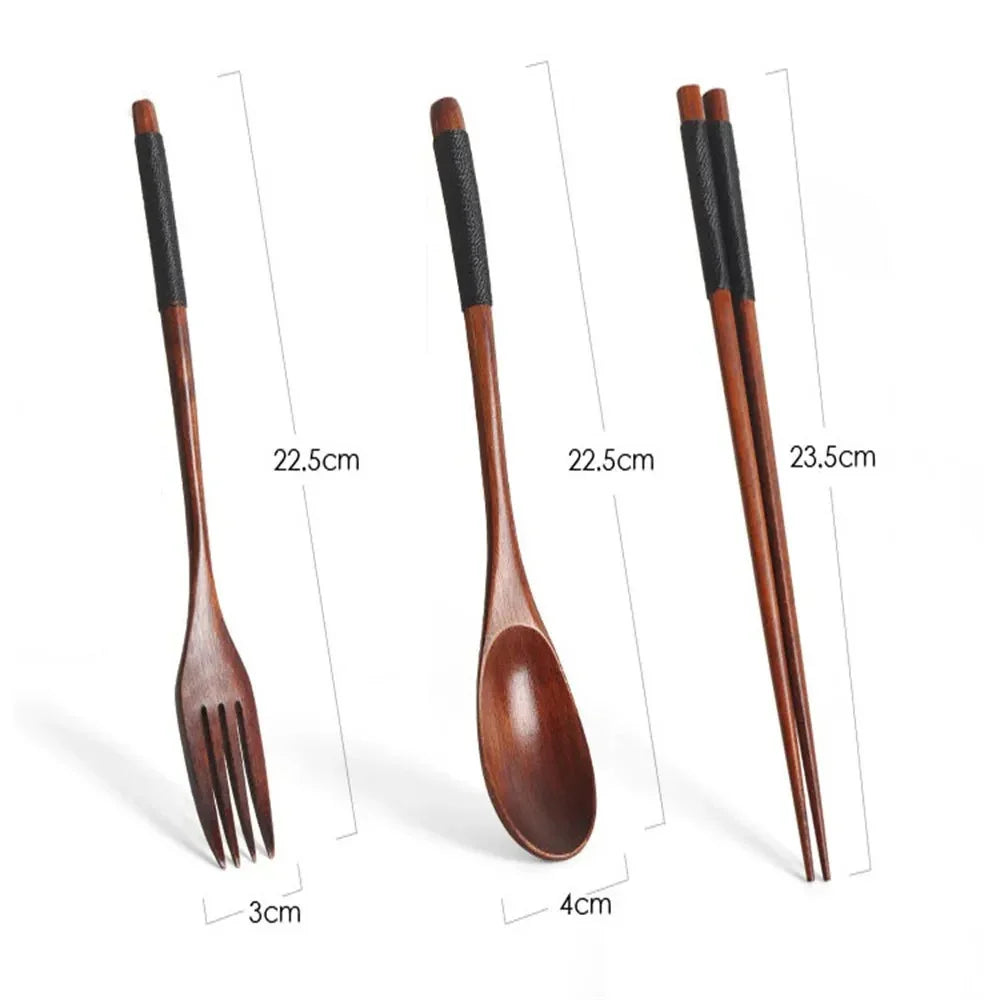 Natural Handmade Wooden Spoon Chopsticks And Fork Dinner Set Tableware - House Of Avana