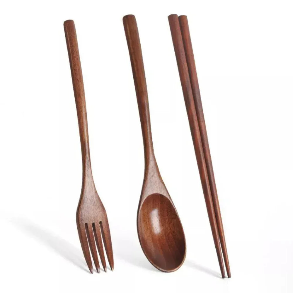 Natural Handmade Wooden Spoon Chopsticks And Fork Dinner Set Tableware - House Of Avana