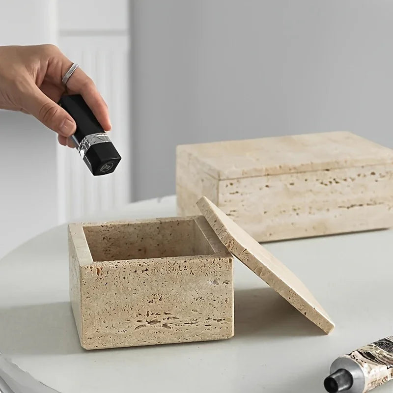 Natural Marble Storage Containers with Lids - High-Capacity Square Organizer Tray for Bathroom Essentials, Makeup, | Countertop Organizer for Vanity, Bedroom & Home Decor, Bathroom Organizers And Storage, Polished Finish House Of Avana