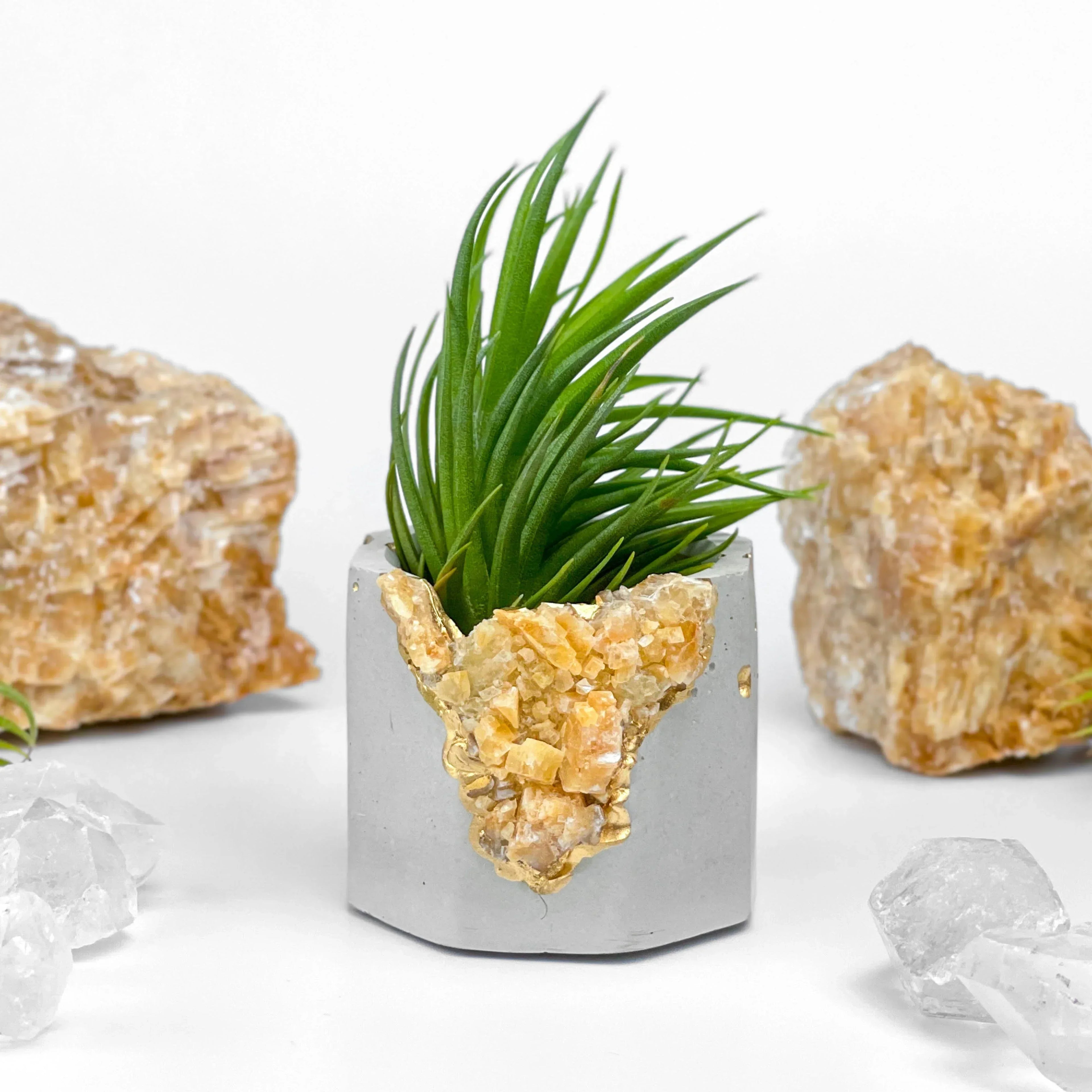 Natural Orange Calcite Geode Planter with Unique Crystal Formation, angled view - House Of Avana