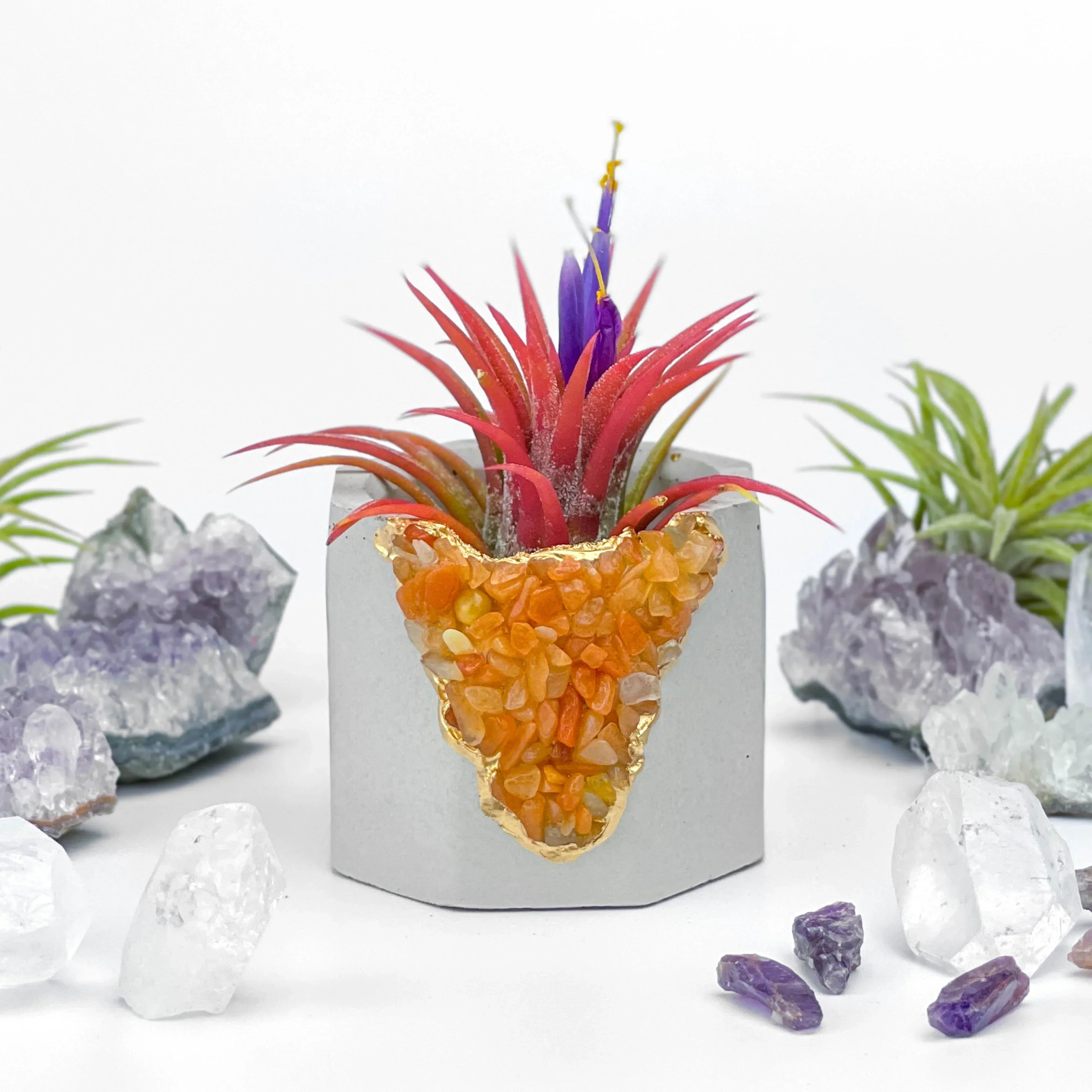 Natural Red Aventurine Geode Planter with Unique Mineral Layers, back view - House Of Avana