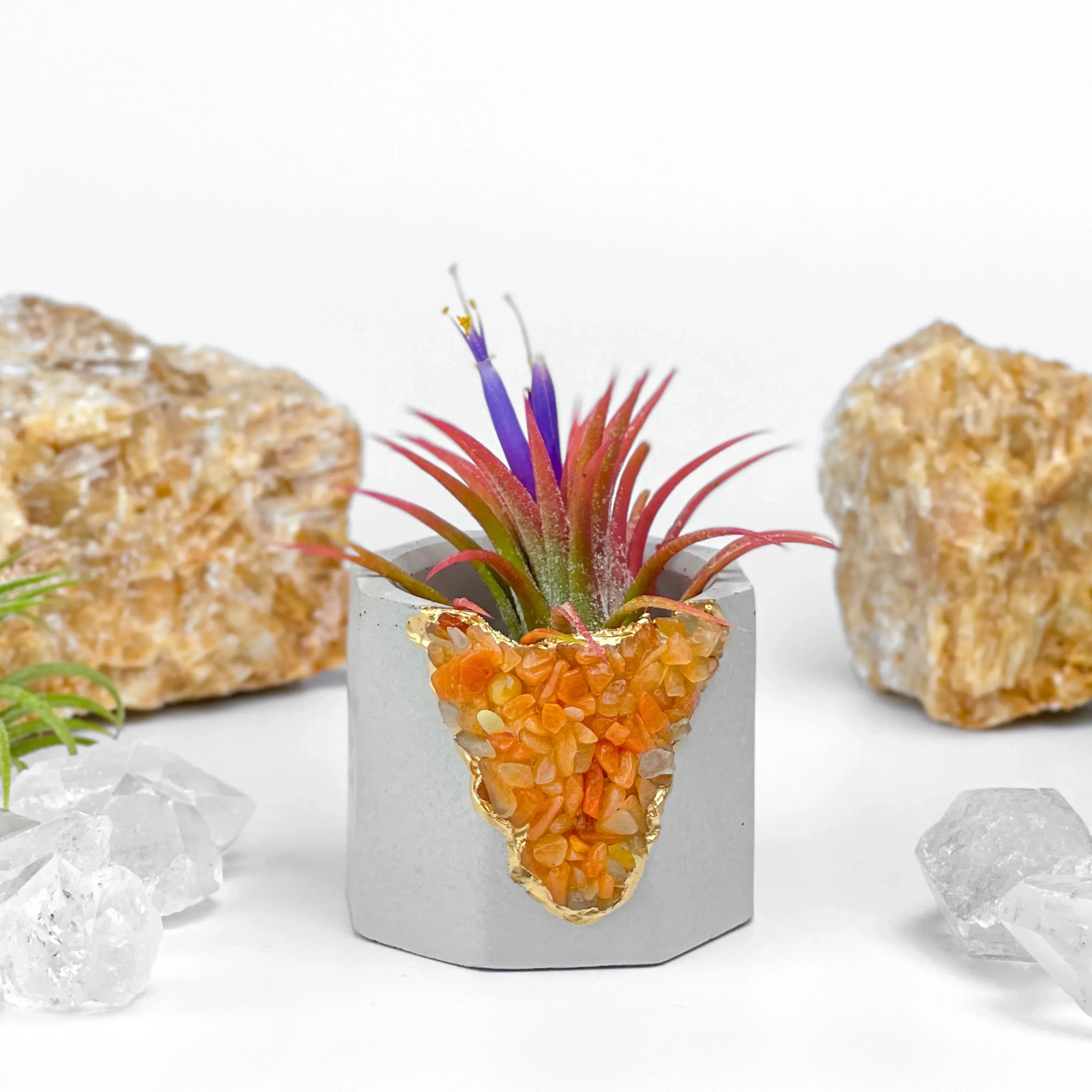 Natural Red Aventurine Geode Planter with Unique Mineral Layers, angled view - House Of Avana