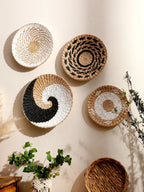 Natural Seagrass Handmade Wall Decor with Organic Texture, angled view - House Of Avana