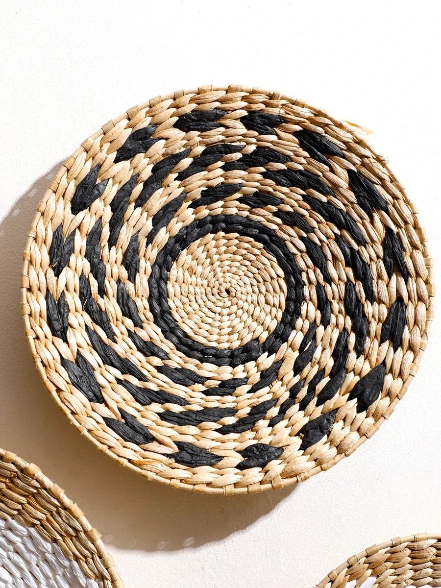 Natural Seagrass Handmade Wall Decor with Organic Texture, angled view - House Of Avana