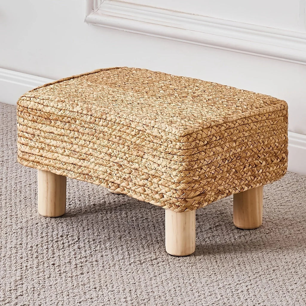 Footstool Ottoman Rectangular Footrest Pouf Ottoman Natural Seagrass Footstool With Wooden Legs Hand Weave Step Stool For Living Room Bedroom Entrance House Of Avana