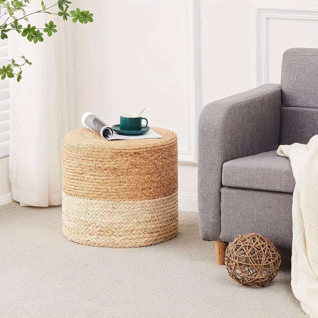 Natural Seagrass Foot Stool, Hand Weaving Round Ottoman, for Living Room, Outdoor Seat House Of Avana