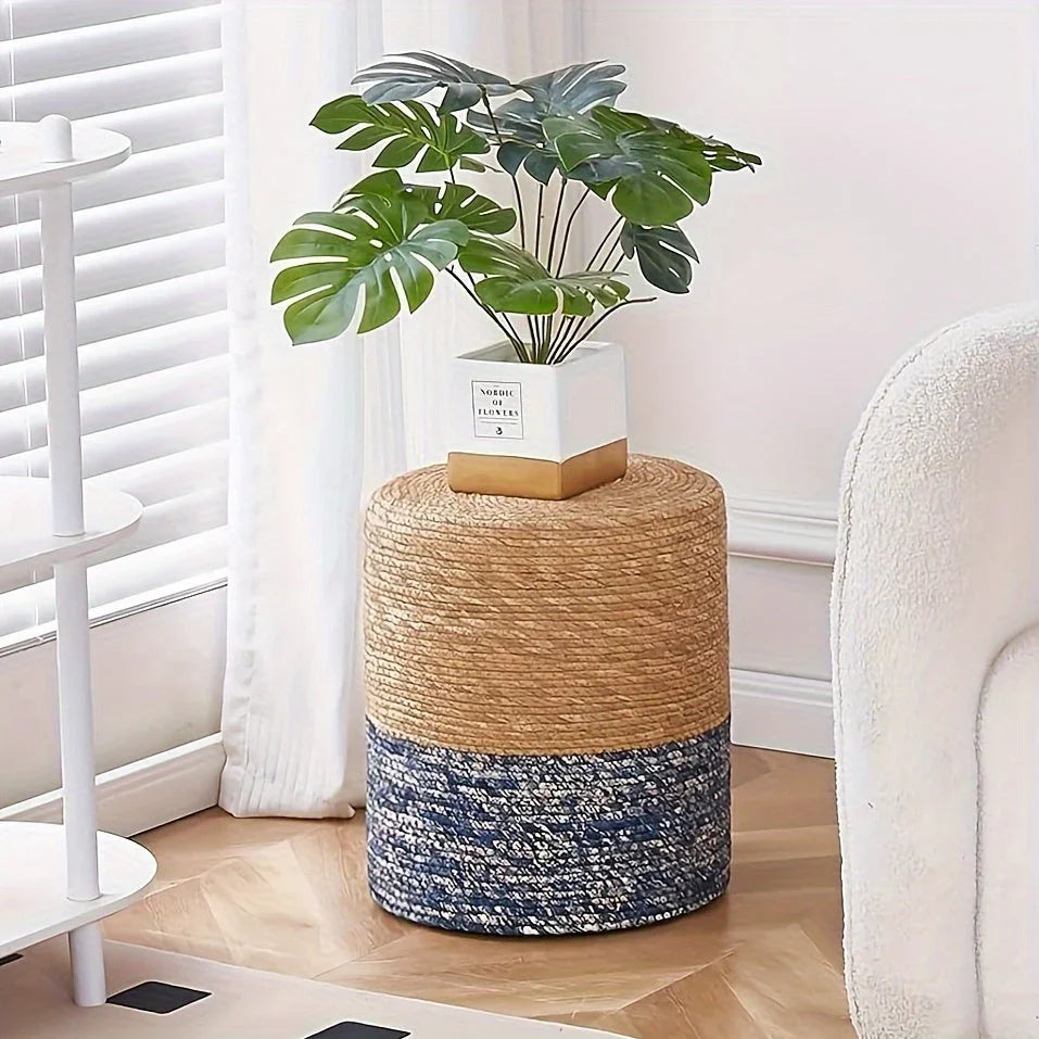 Natural Seagrass Foot Stool, Hand Weaving Round Ottoman, for Living Room, Outdoor Seat House Of Avana