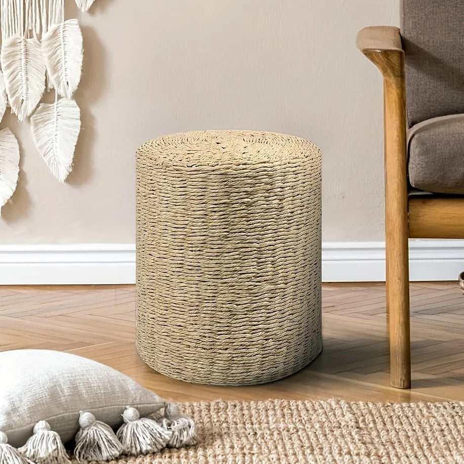 Natural Seagrass Foot Stool, Hand Weaving Round Ottoman, for Living Room, Outdoor Seat House Of Avana