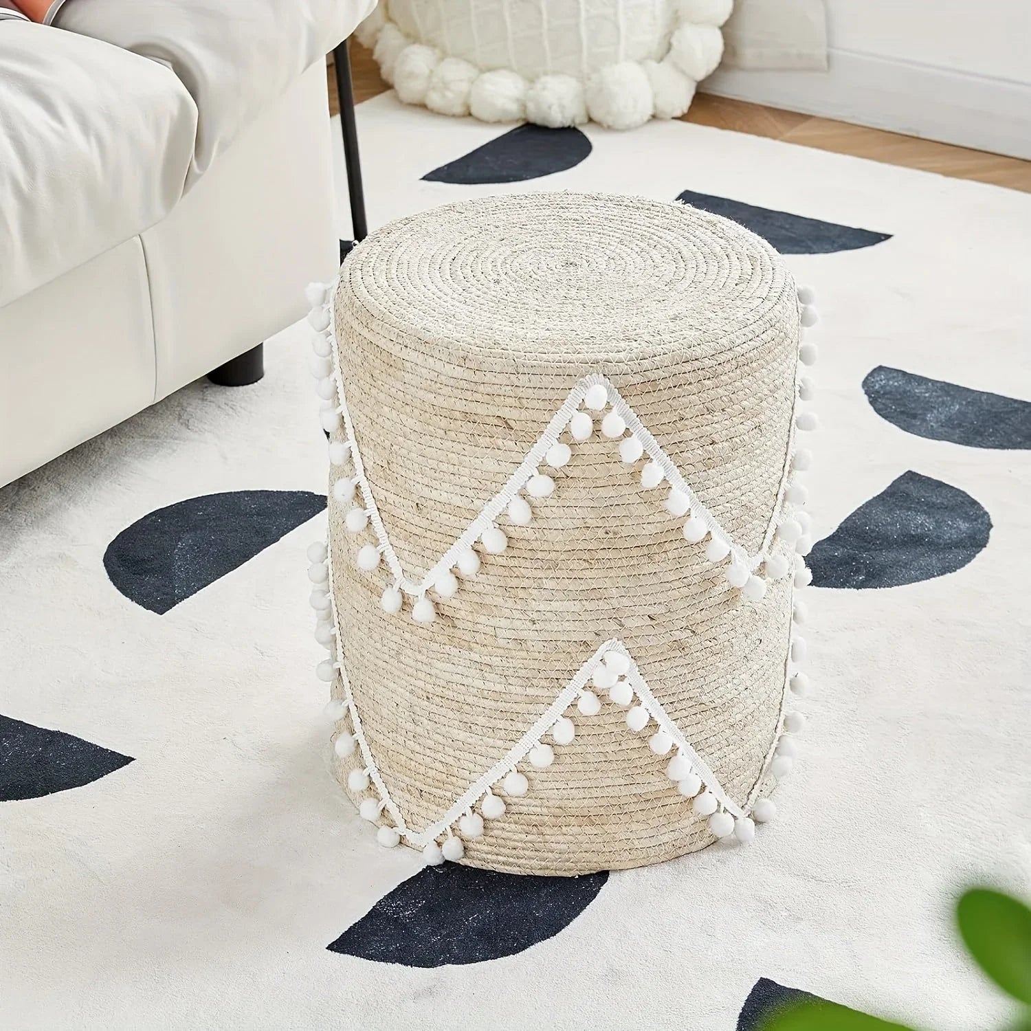 Natural Seagrass Foot Stool, Hand Weaving Round Ottoman, for Living Room, Outdoor Seat House Of Avana
