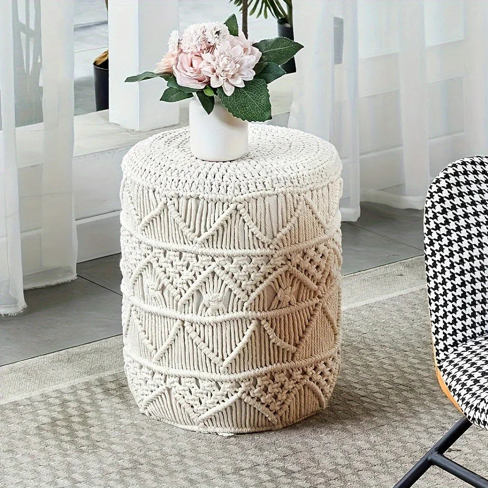 Natural Seagrass Foot Stool, Hand Weaving Round Ottoman, for Living Room, Outdoor Seat House Of Avana