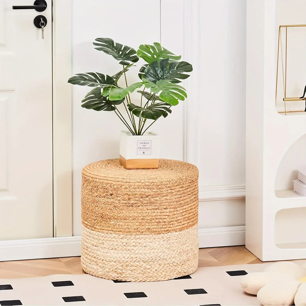 Natural Seagrass Foot Stool, Hand Weaving Round Ottoman, for Living Room, Outdoor Seat House Of Avana