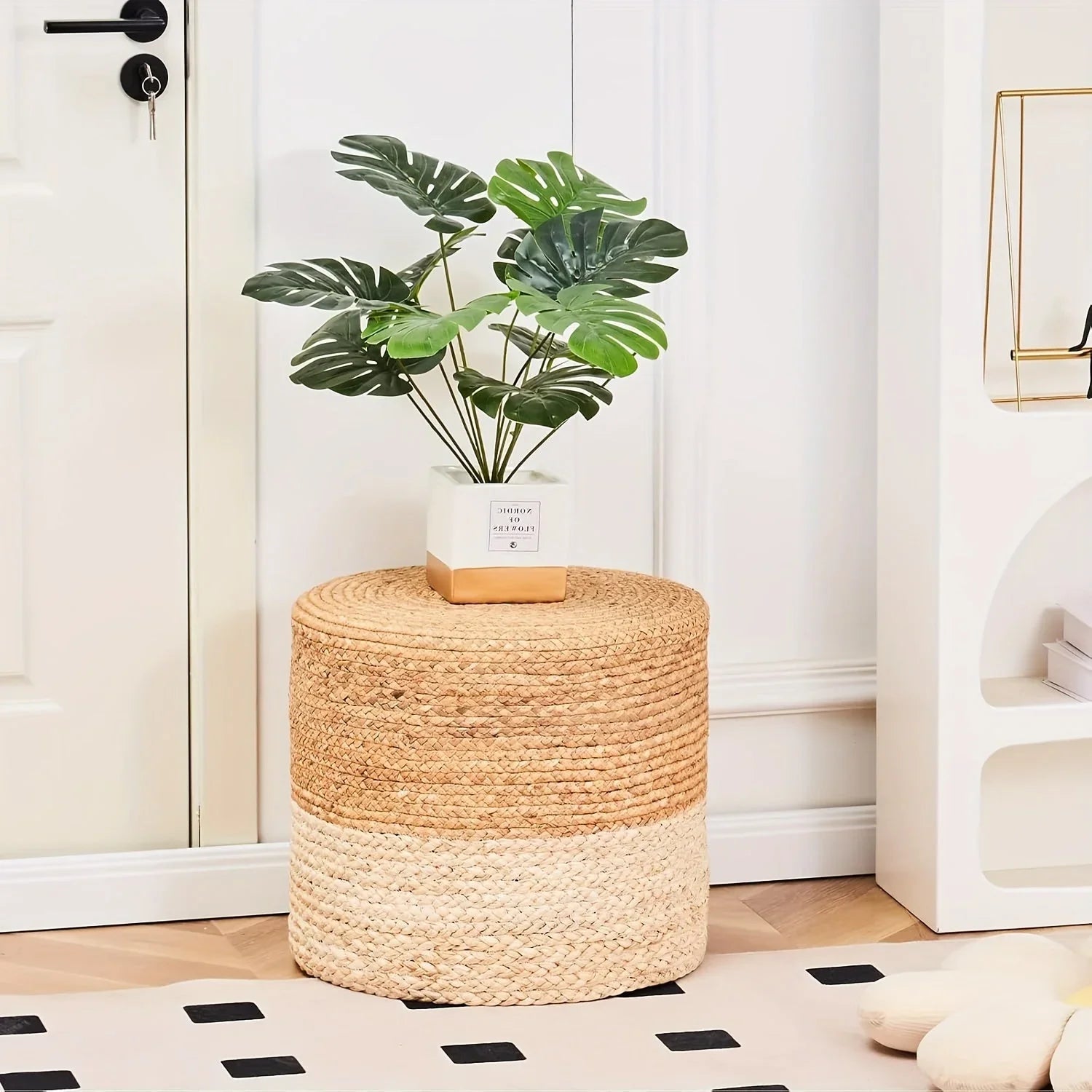 Natural Seagrass Foot Stool, Hand Weaving Round Ottoman, for Living Room, Outdoor Seat House Of Avana