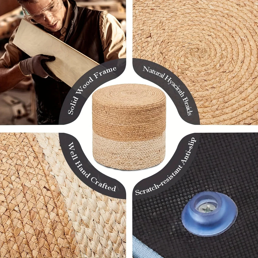 Natural Seagrass Foot Stool, Hand Weaving Round Ottoman, for Living Room, Outdoor Seat House Of Avana