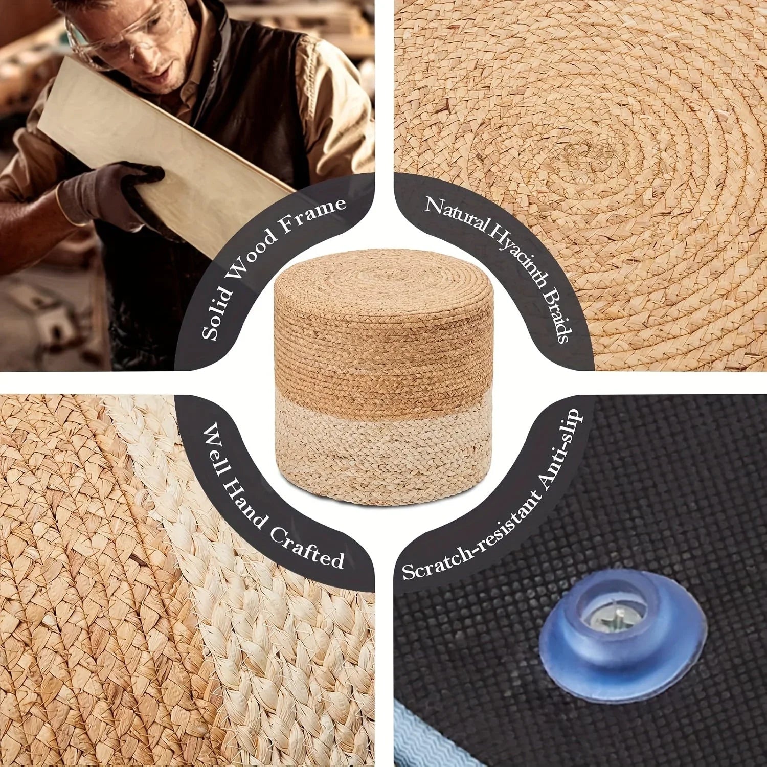 Natural Seagrass Foot Stool, Hand Weaving Round Ottoman, for Living Room, Outdoor Seat House Of Avana