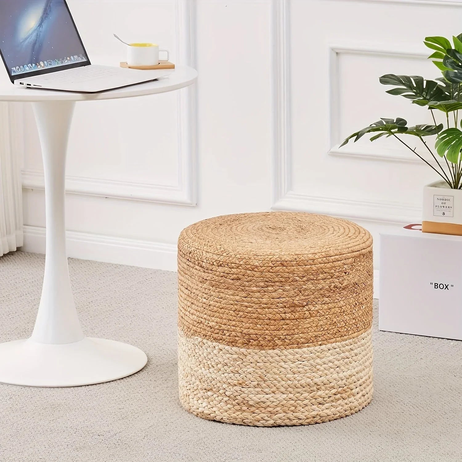 Natural Seagrass Foot Stool, Hand Weaving Round Ottoman, for Living Room, Outdoor Seat House Of Avana