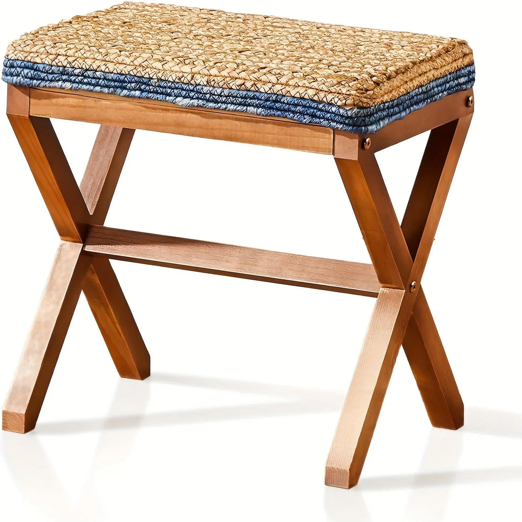 Foot Stool Natural Seagrass Hand Weave Poufs Square Ottoman Bench Modern Dressing Stool Small Stool Side Table Footstool With Wood Legs Vanity Stool For Bathroom Living Room House Of Avana