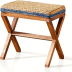 Foot Stool Natural Seagrass Hand Weave Poufs Square Ottoman Bench Modern Dressing Stool Small Stool Side Table Footstool With Wood Legs Vanity Stool For Bathroom Living Room House Of Avana