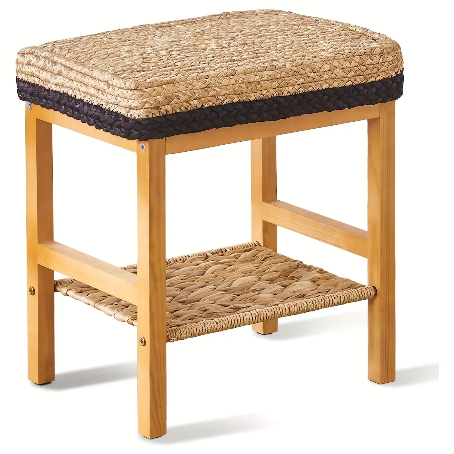 Foot Stool Natural Seagrass Hand Weave Poufs Square Ottoman Bench Modern Dressing Stool Small Stool Side Table Footstool With Wood Legs Vanity Stool For Bathroom Living Room House Of Avana