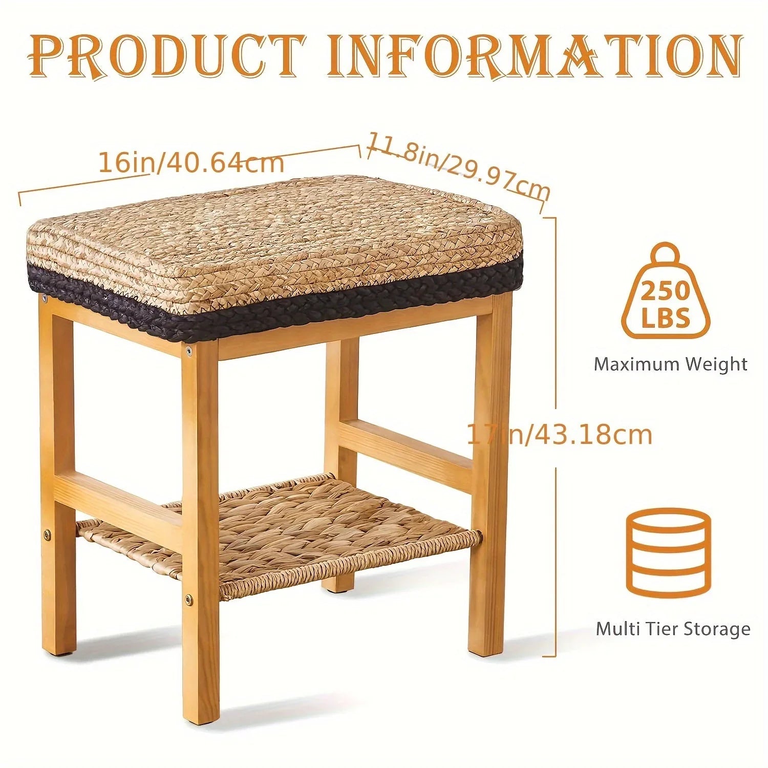 Foot Stool Natural Seagrass Hand Weave Poufs Square Ottoman Bench Modern Dressing Stool Small Stool Side Table Footstool With Wood Legs Vanity Stool For Bathroom Living Room House Of Avana