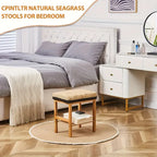 Foot Stool Natural Seagrass Hand Weave Poufs Square Ottoman Bench Modern Dressing Stool Small Stool Side Table Footstool With Wood Legs Vanity Stool For Bathroom Living Room House Of Avana