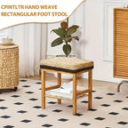 Foot Stool Natural Seagrass Hand Weave Poufs Square Ottoman Bench Modern Dressing Stool Small Stool Side Table Footstool With Wood Legs Vanity Stool For Bathroom Living Room House Of Avana