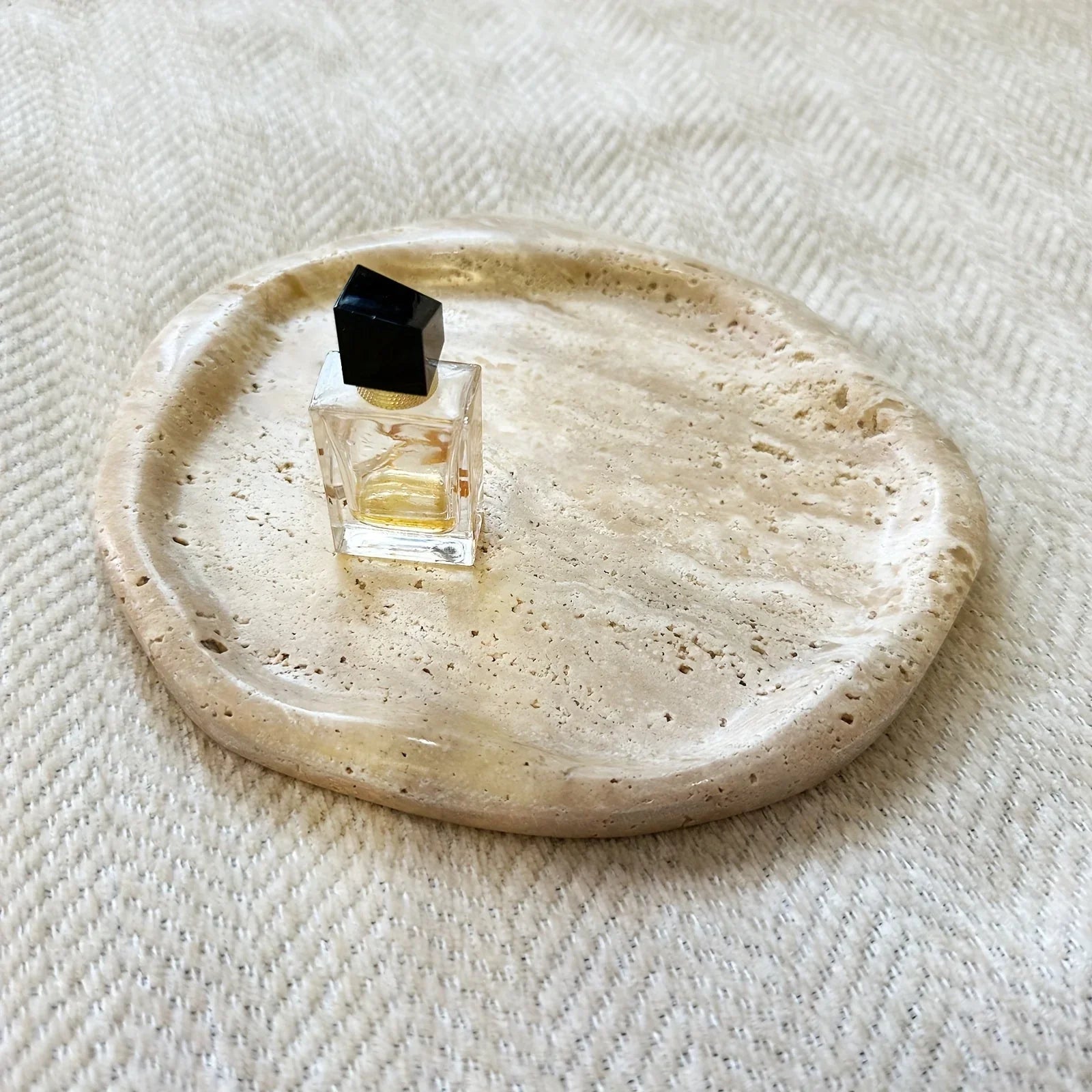 Natural Stone Decorative Tray - Creamy Beige Textured Serving Plate for Perfume Bottles, Jewelry & Keys | Retro Style Vanity Organizer & Living Room Centerpiece with Durable Elegant Home Decor, Bathroom Trays House Of Avana