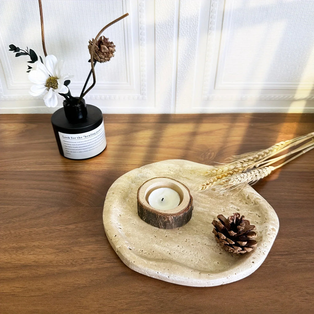 Natural Stone Decorative Tray - Creamy Beige Textured Serving Plate for Perfume Bottles, Jewelry & Keys | Retro Style Vanity Organizer & Living Room Centerpiece with Durable Elegant Home Decor, Bathroom Trays House Of Avana