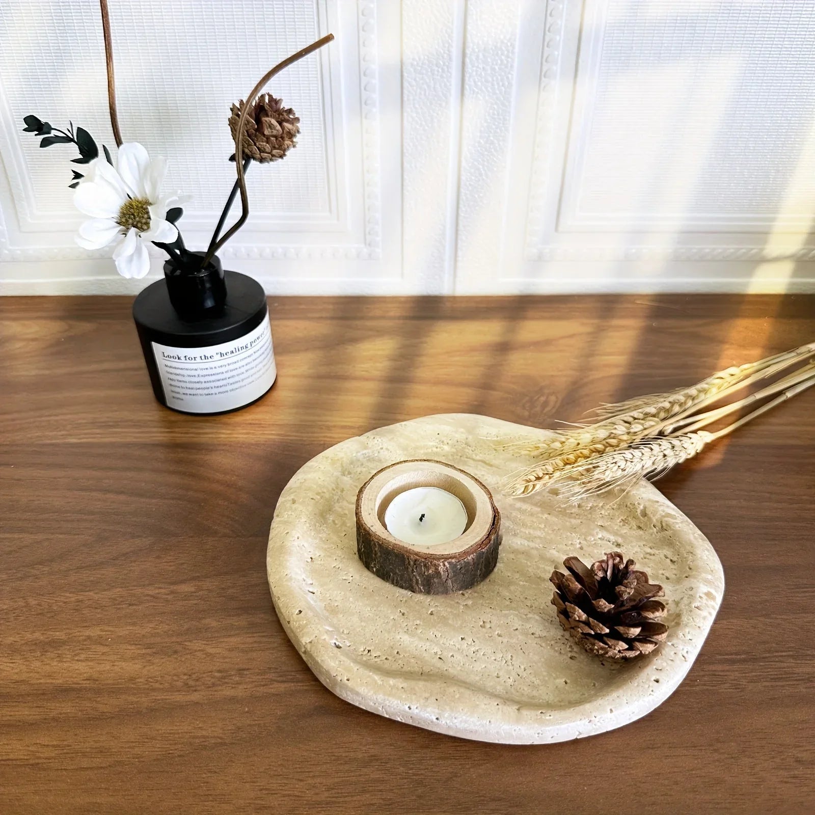 Natural Stone Decorative Tray - Creamy Beige Textured Serving Plate for Perfume Bottles, Jewelry & Keys | Retro Style Vanity Organizer & Living Room Centerpiece with Durable Elegant Home Decor, Bathroom Trays House Of Avana