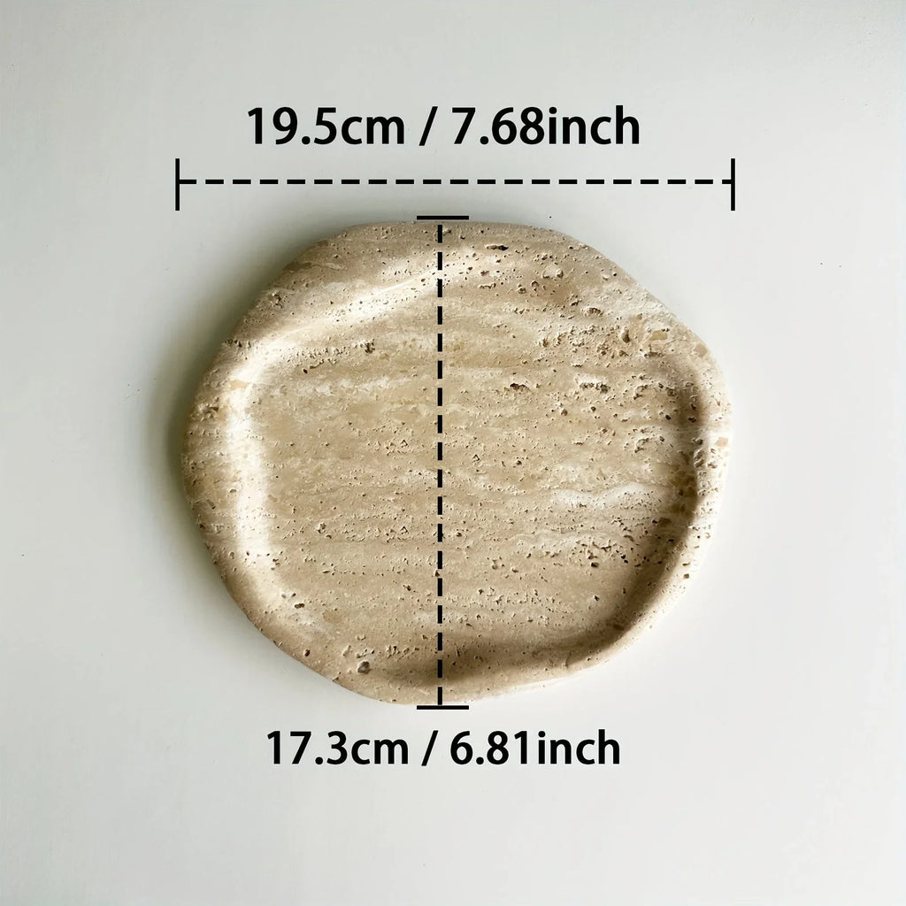 Natural Stone Decorative Tray - Creamy Beige Textured Serving Plate for Perfume Bottles, Jewelry & Keys | Retro Style Vanity Organizer & Living Room Centerpiece with Durable Elegant Home Decor, Bathroom Trays House Of Avana