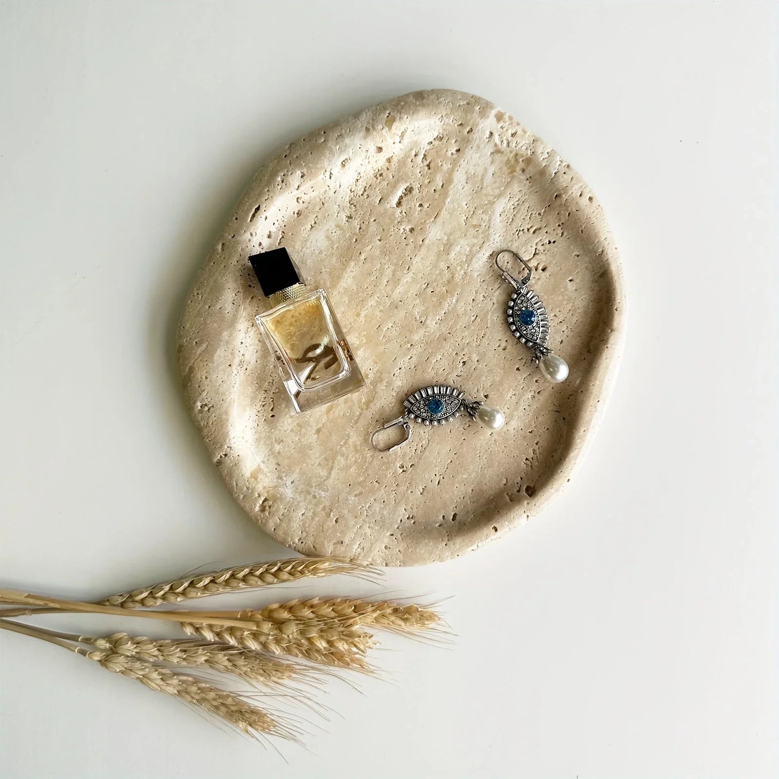 Natural Stone Decorative Tray - Creamy Beige Textured Serving Plate for Perfume Bottles, Jewelry & Keys | Retro Style Vanity Organizer & Living Room Centerpiece with Durable Elegant Home Decor, Bathroom Trays House Of Avana