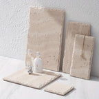 Natural Stone Hand-Carved Weathered Edge Coaster & Tray Set - Beige/ Eroded Texture, Non-Slip Rectangular Tabletop Organizer with Rounded Edges, Multi-Size Stone Coasters and Tray for Minimalist Vanity, Bathroom, Kitchen, Cof House Of Avana