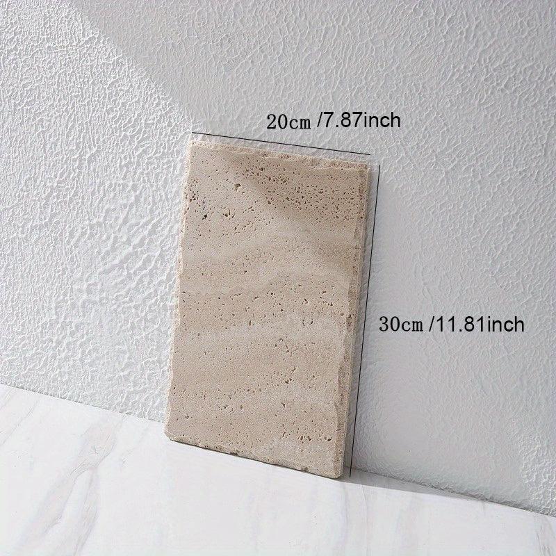 Natural Stone Hand-Carved Weathered Edge Coaster & Tray Set - Beige/ Eroded Texture, Non-Slip Rectangular Tabletop Organizer with Rounded Edges, Multi-Size Stone Coasters and Tray for Minimalist Vanity, Bathroom, Kitchen, Cof House Of Avana