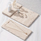 Natural Stone Hand-Carved Weathered Edge Coaster & Tray Set - Beige/ Eroded Texture, Non-Slip Rectangular Tabletop Organizer with Rounded Edges, Multi-Size Stone Coasters and Tray for Minimalist Vanity, Bathroom, Kitchen, Cof House Of Avana