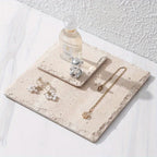 Natural Stone Hand-Carved Weathered Edge Coaster & Tray Set - Beige/ Eroded Texture, Non-Slip Rectangular Tabletop Organizer with Rounded Edges, Multi-Size Stone Coasters and Tray for Minimalist Vanity, Bathroom, Kitchen, Cof House Of Avana
