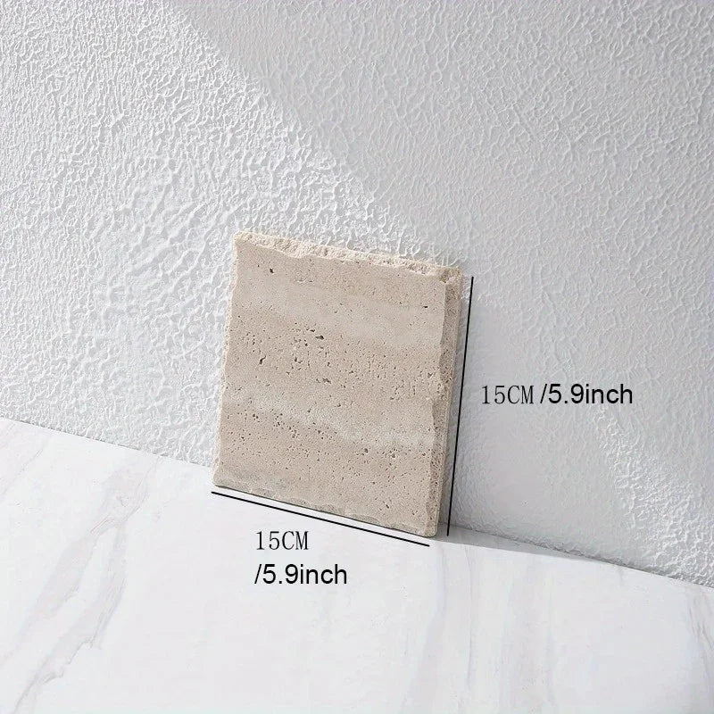 Natural Stone Hand-Carved Weathered Edge Coaster & Tray Set - Beige/ Eroded Texture, Non-Slip Rectangular Tabletop Organizer with Rounded Edges, Multi-Size Stone Coasters and Tray for Minimalist Vanity, Bathroom, Kitchen, Cof House Of Avana