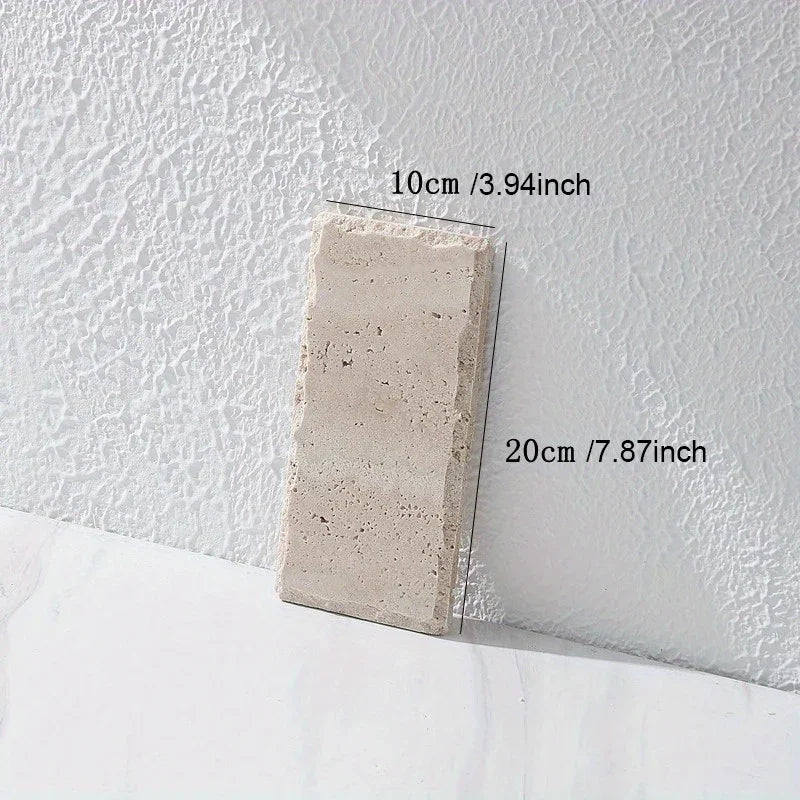 Natural Stone Hand-Carved Weathered Edge Coaster & Tray Set - Beige/ Eroded Texture, Non-Slip Rectangular Tabletop Organizer with Rounded Edges, Multi-Size Stone Coasters and Tray for Minimalist Vanity, Bathroom, Kitchen, Cof House Of Avana
