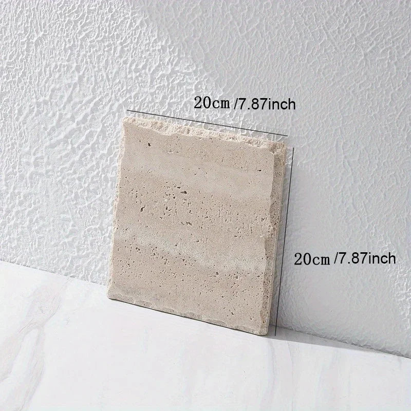 Natural Stone Hand-Carved Weathered Edge Coaster & Tray Set - Beige/ Eroded Texture, Non-Slip Rectangular Tabletop Organizer with Rounded Edges, Multi-Size Stone Coasters and Tray for Minimalist Vanity, Bathroom, Kitchen, Cof House Of Avana