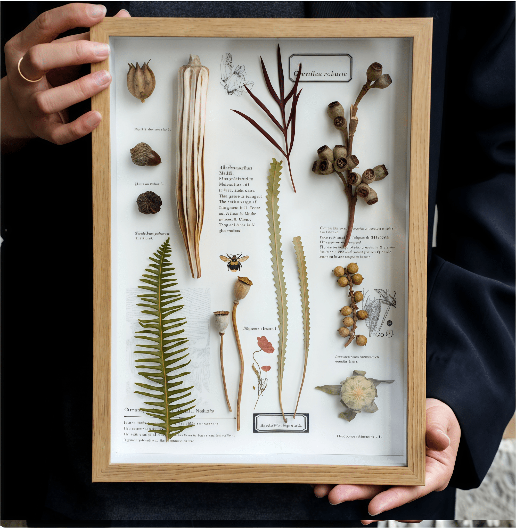 "Nature's Cabinet" - Real Botanical Specimen & Seed Shadow Box Art (A4 Size)