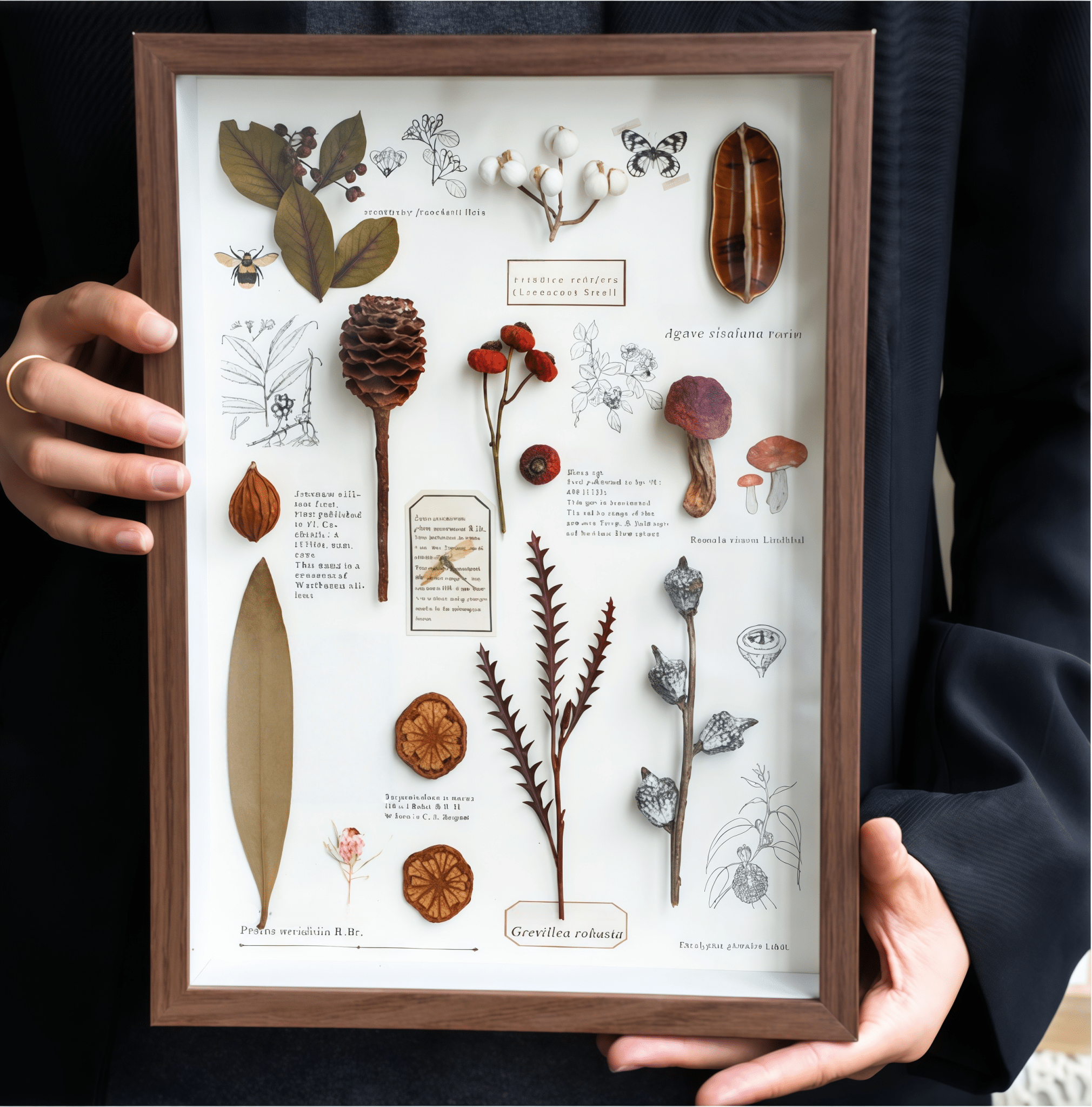 "Nature's Cabinet" - Real Botanical Specimen & Seed Shadow Box Art (A4 Size)